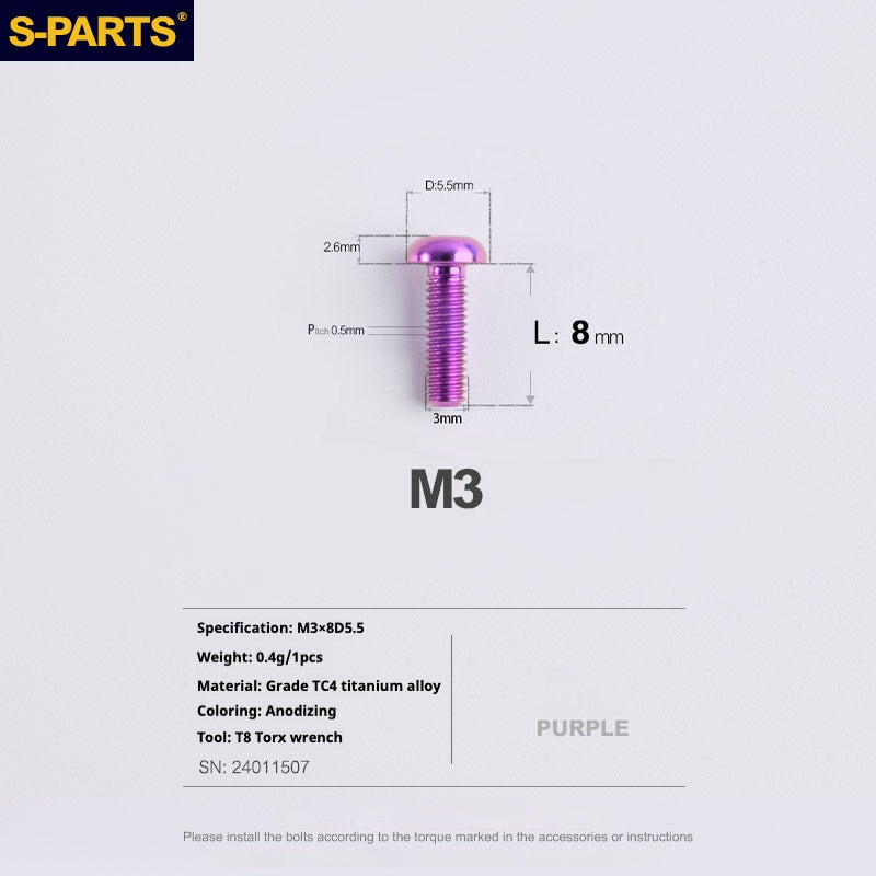 S-PARTS mountain road bike Titanium alloy screw M3*6/8/10/12/15 mm umbrella head screw