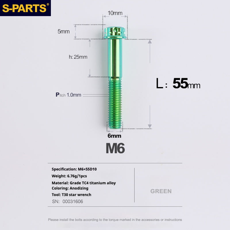 SPARTS A3 Series M6 L08-120mm Green Titanium Screws Motorcycle Auto