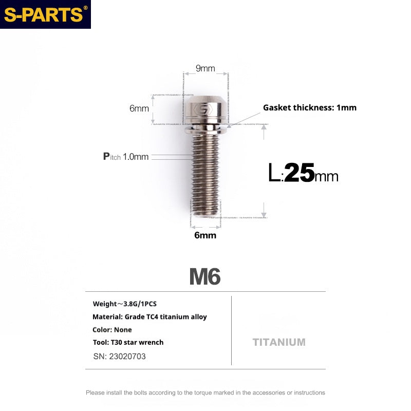 SPARTS A2 Series M6 L10-55mm Titanium Screws