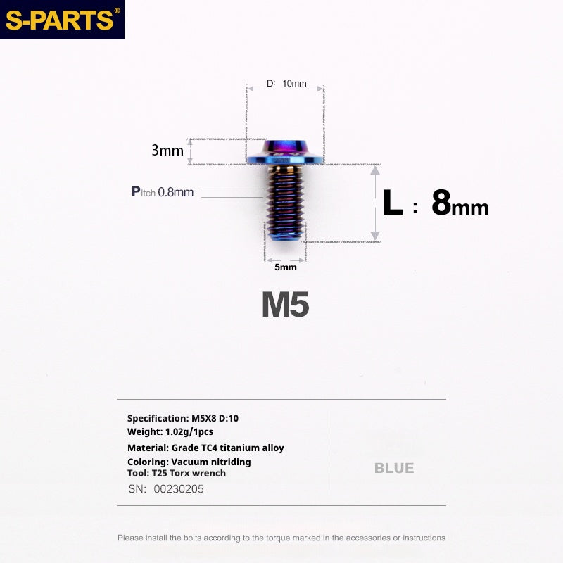S-PARTS A3 Umbrella Head M5 L06-55mm D10 Motorcycle Electric Vehicle Titanium Screw