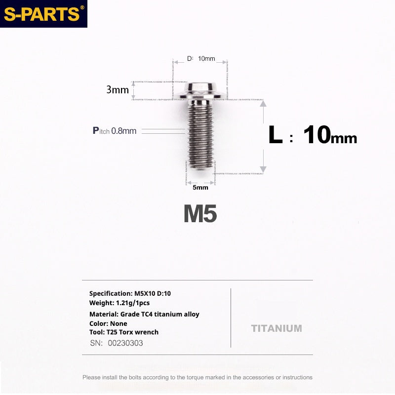 S-PARTS A3 Umbrella Head M5 L06-55mm D10 Motorcycle Electric Vehicle Titanium Screw