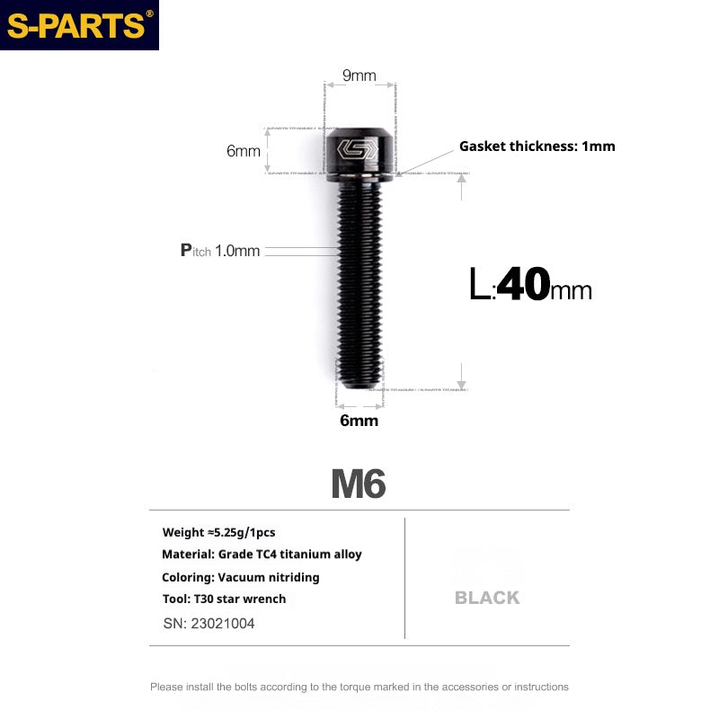 SPARTS A2 Series M6 L10-55mm Titanium Screws