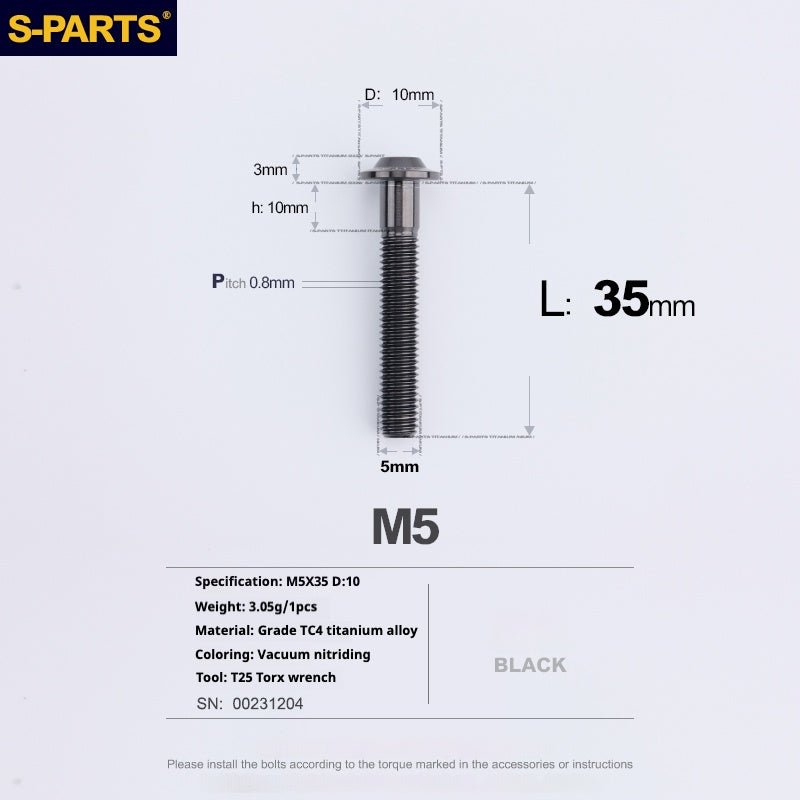 S-PARTS A3 Umbrella Head M5 L06-55mm D10 Motorcycle Electric Vehicle Titanium Screw