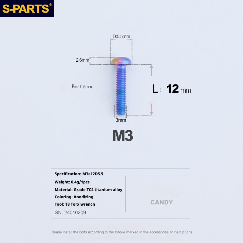 S-PARTS mountain road bike Titanium alloy screw M3*6/8/10/12/15 mm umbrella head screw