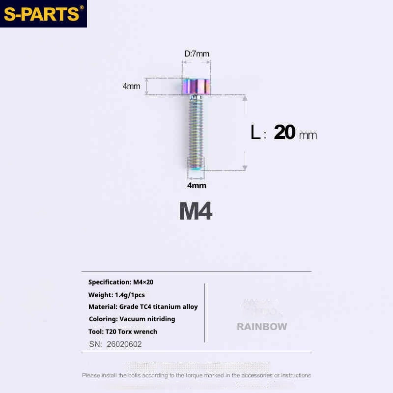SPARTS Column Head Series M4 L06-50mm Titanium Screws