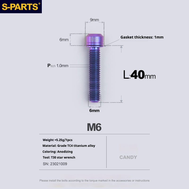 SPARTS A2 Series M6 L10-55mm Titanium Screws