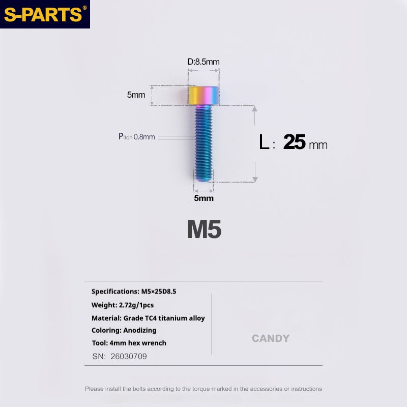SPARTS Column Head Series M5 L10-80mm Titanium Screws