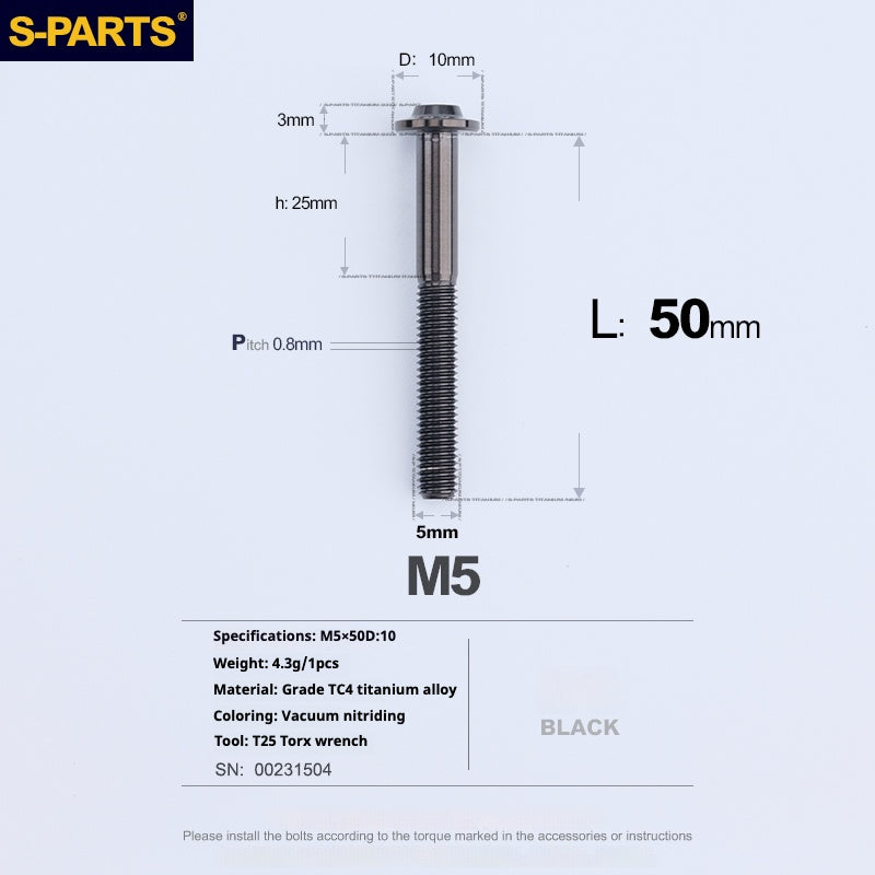 S-PARTS A3 Umbrella Head M5 L06-55mm D10 Motorcycle Electric Vehicle Titanium Screw