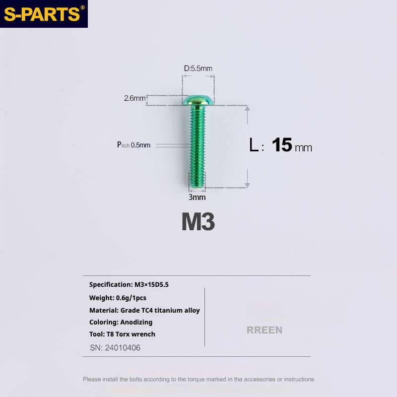 S-PARTS mountain road bike Titanium alloy screw M3*6/8/10/12/15 mm umbrella head screw