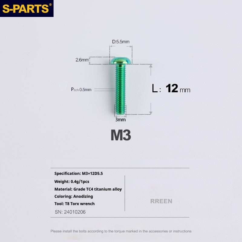 S-PARTS mountain road bike Titanium alloy screw M3*6/8/10/12/15 mm umbrella head screw