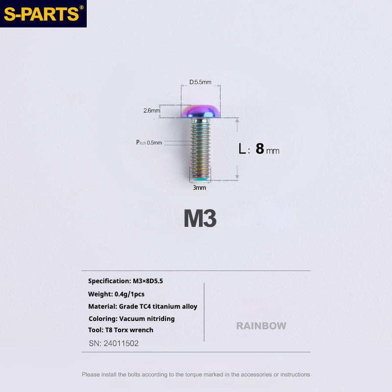S-PARTS mountain road bike Titanium alloy screw M3*6/8/10/12/15 mm umbrella head screw