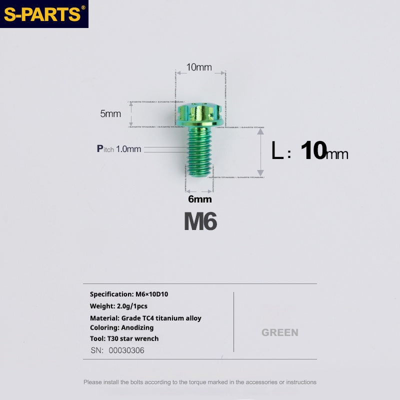 SPARTS A3 Series M6 L08-120mm Green Titanium Screws Motorcycle Auto