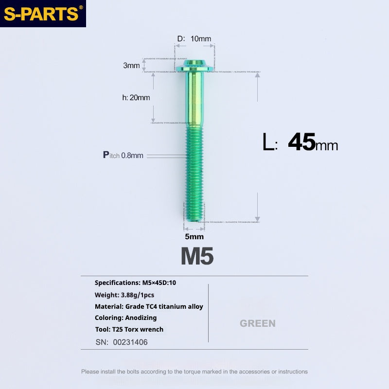 S-PARTS A3 Umbrella Head M5 L06-55mm D10 Motorcycle Electric Vehicle Titanium Screw