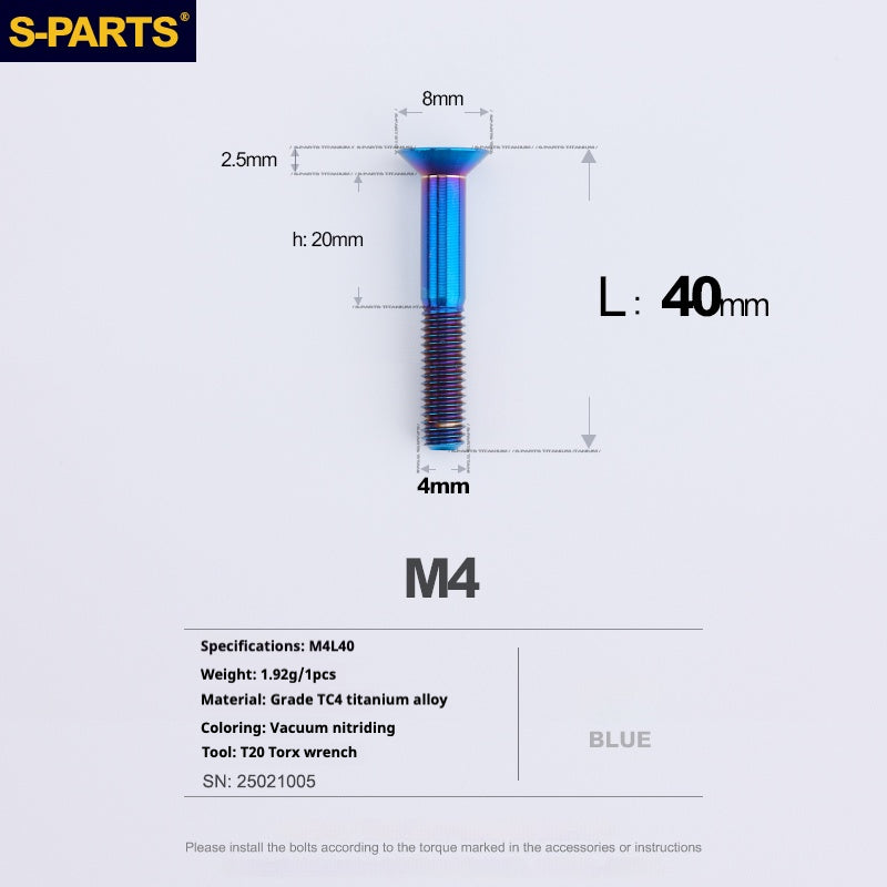 SPARTS Countersunk Head Series M4 L08-45mm Titanium Screws