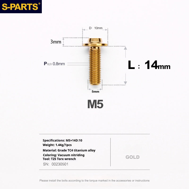 S-PARTS A3 Umbrella Head M5 L06-55mm D10 Motorcycle Electric Vehicle Titanium Screw