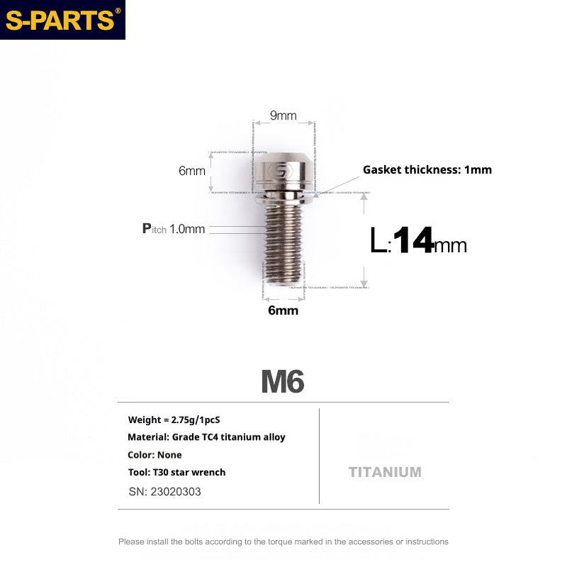 SPARTS A2 Series M6 L10-55mm Titanium Screws