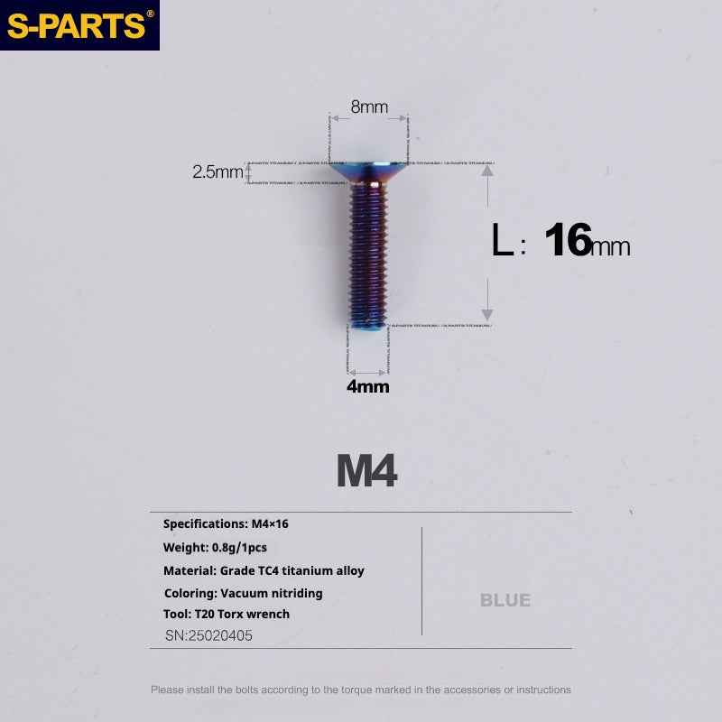 SPARTS Countersunk Head Series M4 L08-45mm Titanium Screws