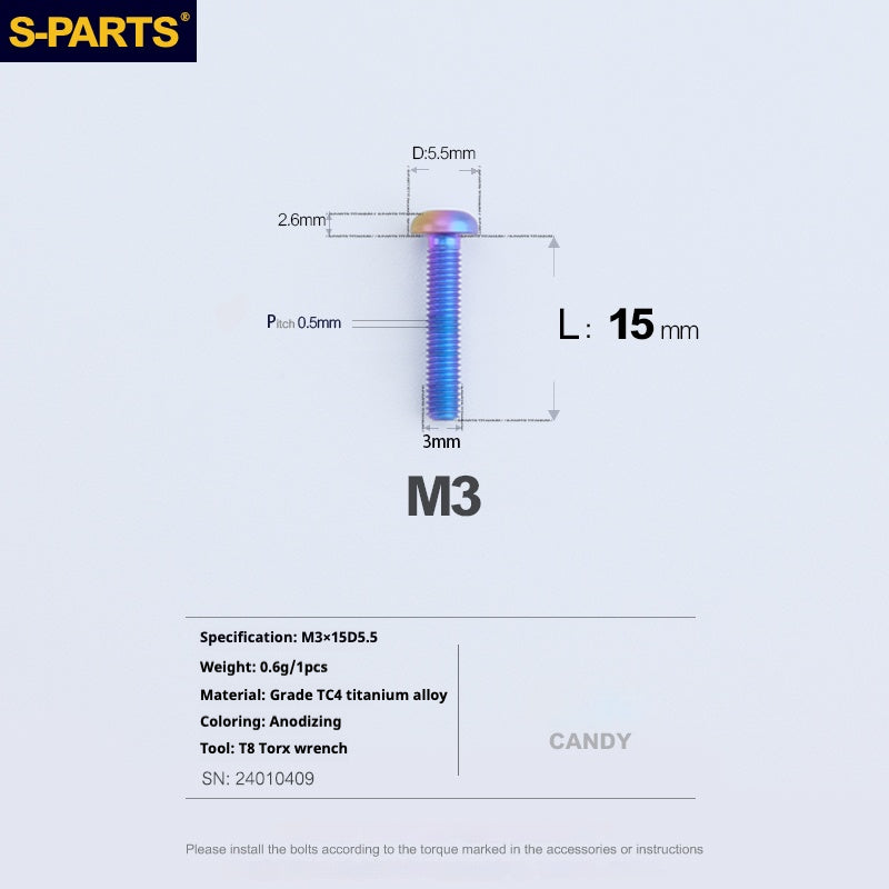 S-PARTS mountain road bike Titanium alloy screw M3*6/8/10/12/15 mm umbrella head screw