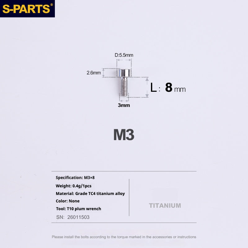 S-PARTS bicycle road bike titanium alloy screw M3*6/8/10/12/15mm post head TI