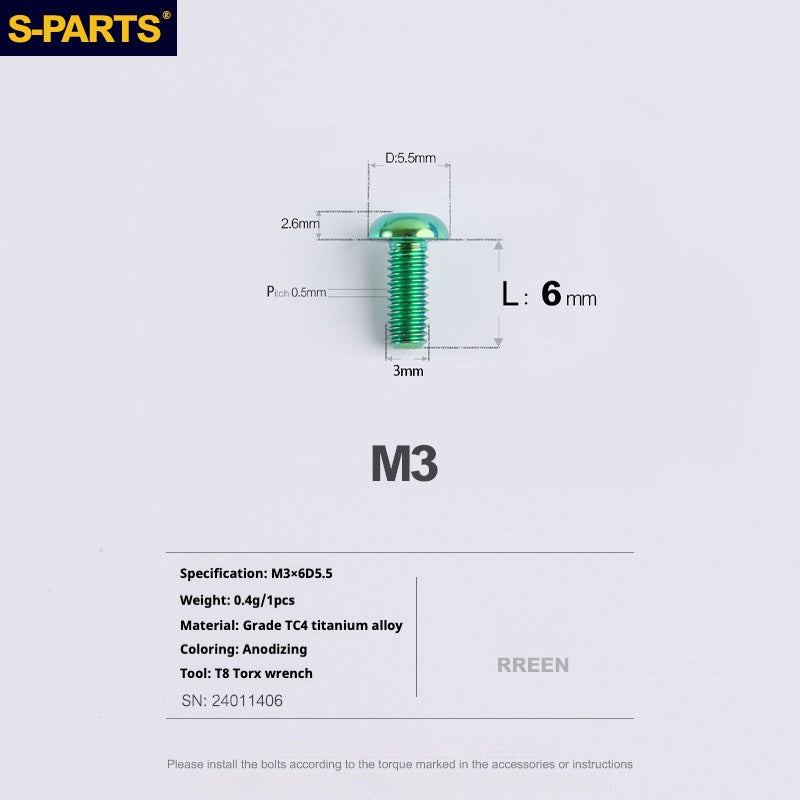 S-PARTS mountain road bike Titanium alloy screw M3*6/8/10/12/15 mm umbrella head screw
