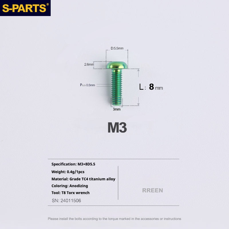 S-PARTS mountain road bike Titanium alloy screw M3*6/8/10/12/15 mm umbrella head screw