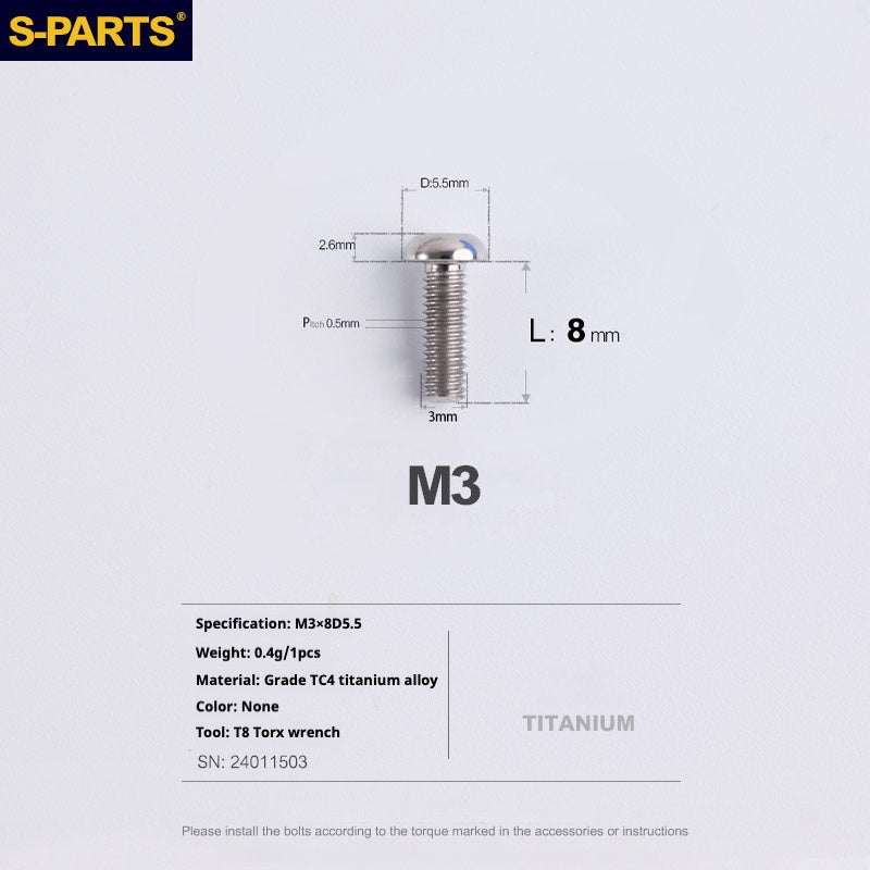 S-PARTS mountain road bike Titanium alloy screw M3*6/8/10/12/15 mm umbrella head screw