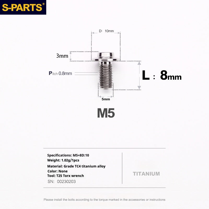 S-PARTS A3 Umbrella Head M5 L06-55mm D10 Motorcycle Electric Vehicle Titanium Screw
