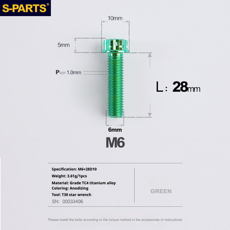 SPARTS A3 Series M6 L08-120mm Green Titanium Screws Motorcycle Auto