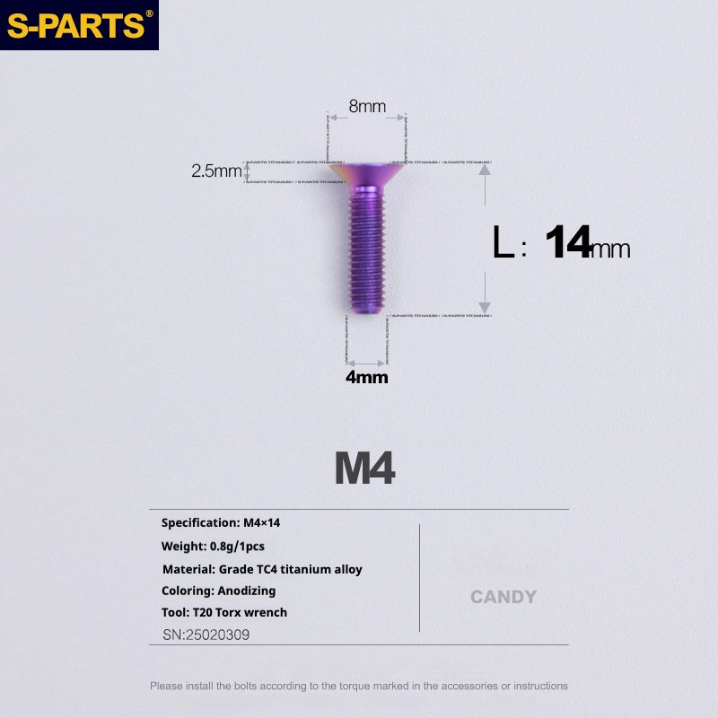 SPARTS Countersunk Head Series M4 L08-45mm Titanium Screws