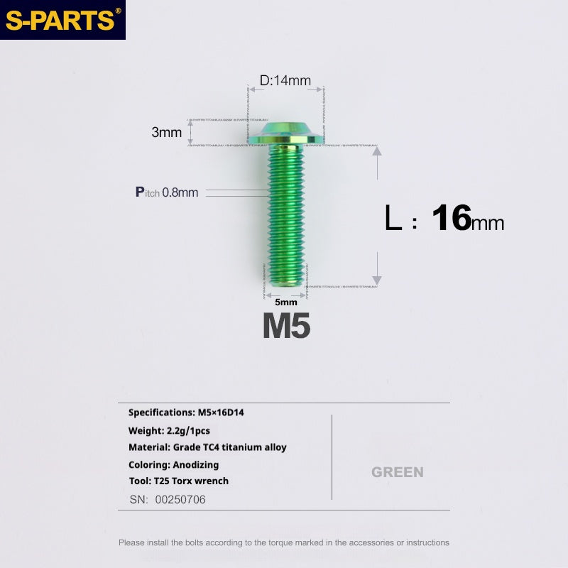 SPARTS A3 Umbrella Head Series M5 L12-20mm D14 Titanium Screws Motorcycle bike