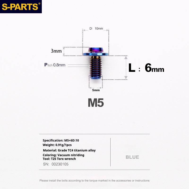 S-PARTS A3 Umbrella Head M5 L06-55mm D10 Motorcycle Electric Vehicle Titanium Screw