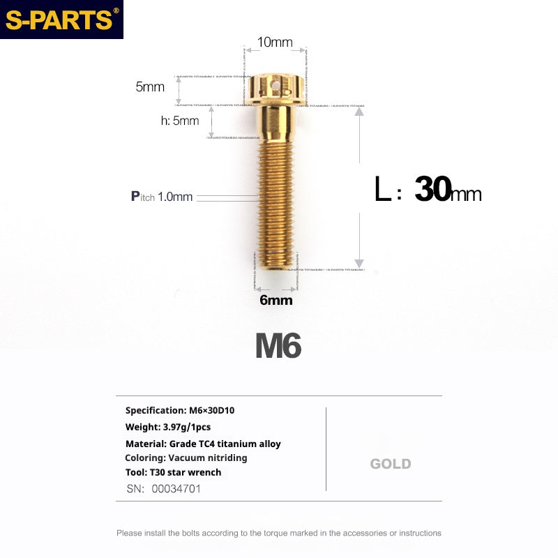 SPARTS A3 Series M6 L08-120mm Golden Titanium Screws Motorcycle Auto