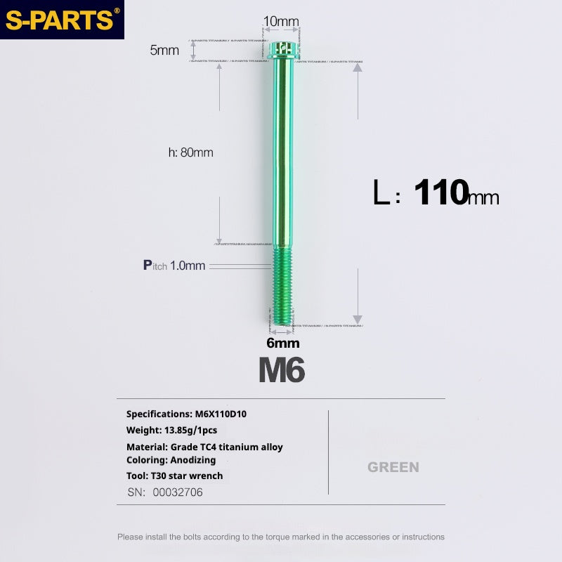 SPARTS A3 Series M6 L08-120mm Green Titanium Screws Motorcycle Auto
