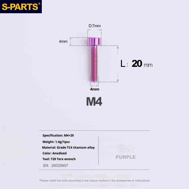SPARTS Column Head Series M4 L06-50mm Titanium Screws