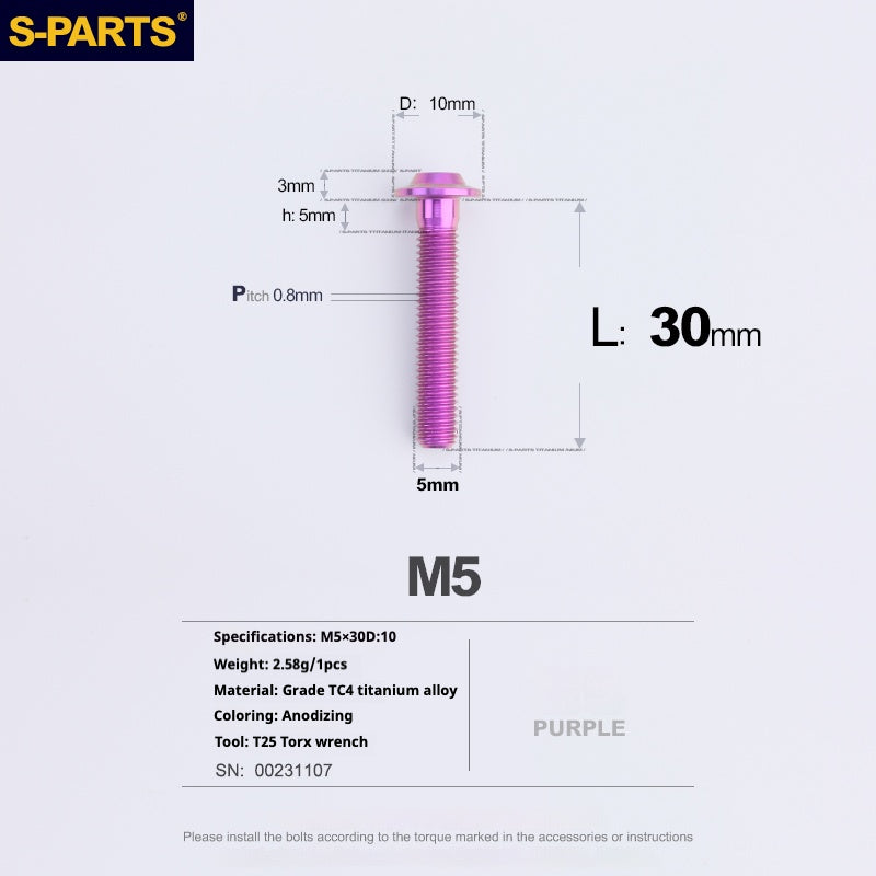 S-PARTS A3 Umbrella Head M5 L06-55mm D10 Motorcycle Electric Vehicle Titanium Screw