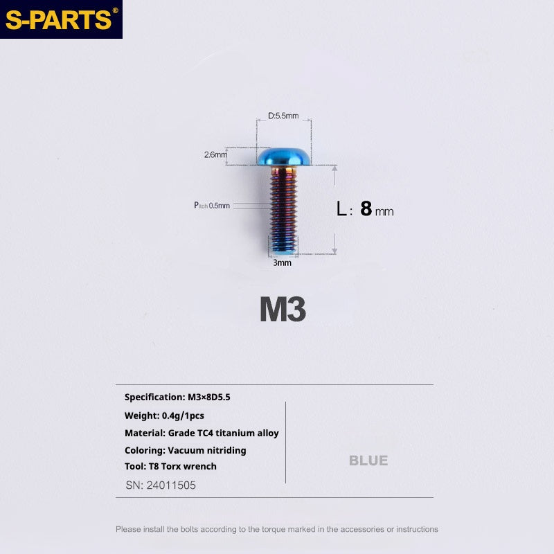S-PARTS mountain road bike Titanium alloy screw M3*6/8/10/12/15 mm umbrella head screw