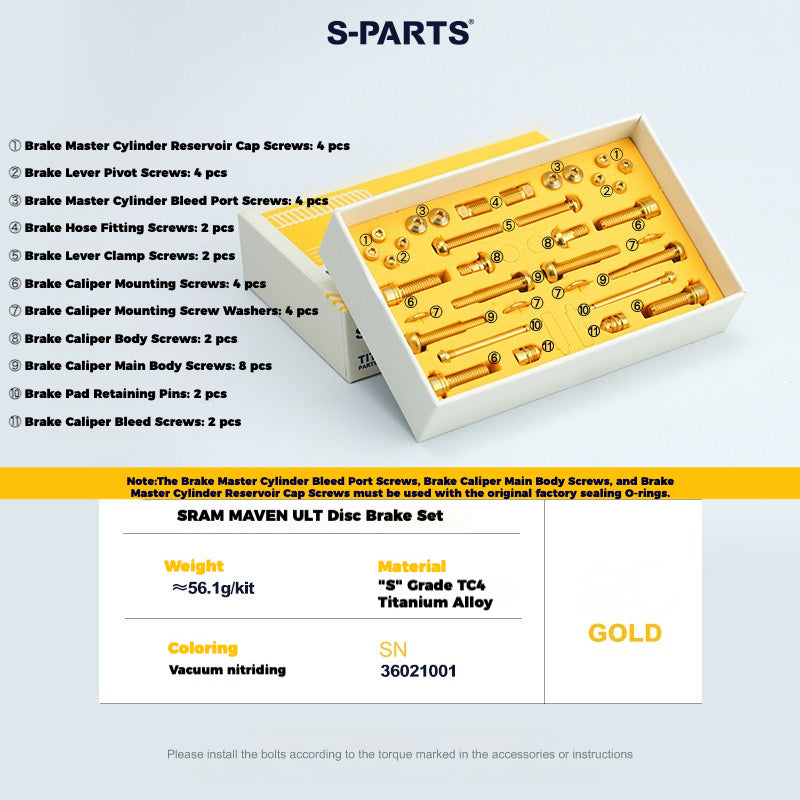 S-PARTS 티타늄 볼트 업그레이드 키트 for SRAM MAVEN 브레이크 | CNC 정밀 가공 | 경량 | 다양한 색상 옵션