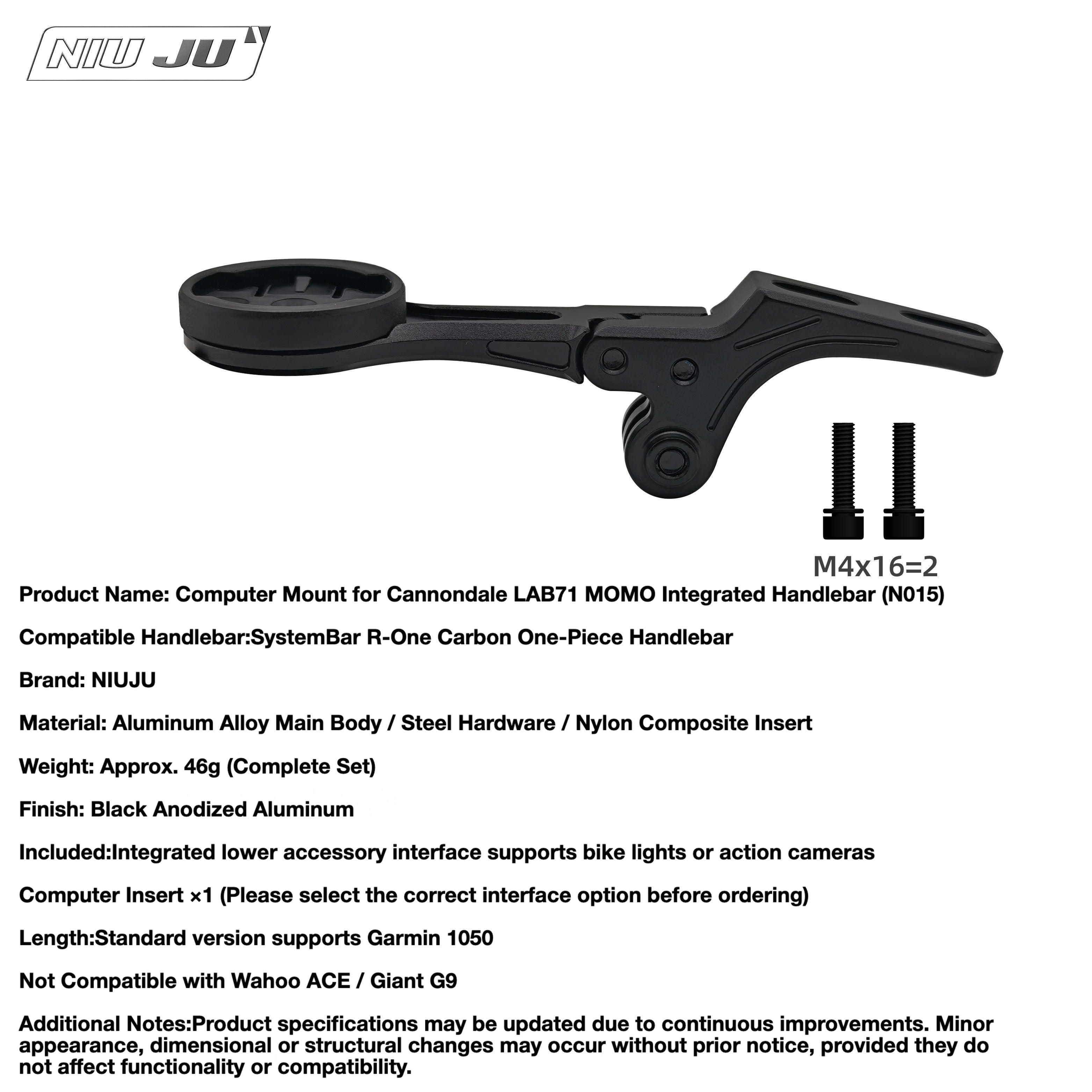 NIUJU Computer Mount for Cannondale MOMO Integrated Handlebar | LAB71 Garmin 1050 Extension Mount