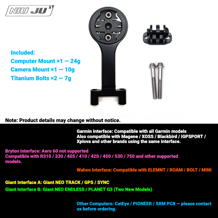 NIUJU Computer Mount for FSA OS-99 Stem | CNC Aluminum Garmin Wahoo Mount