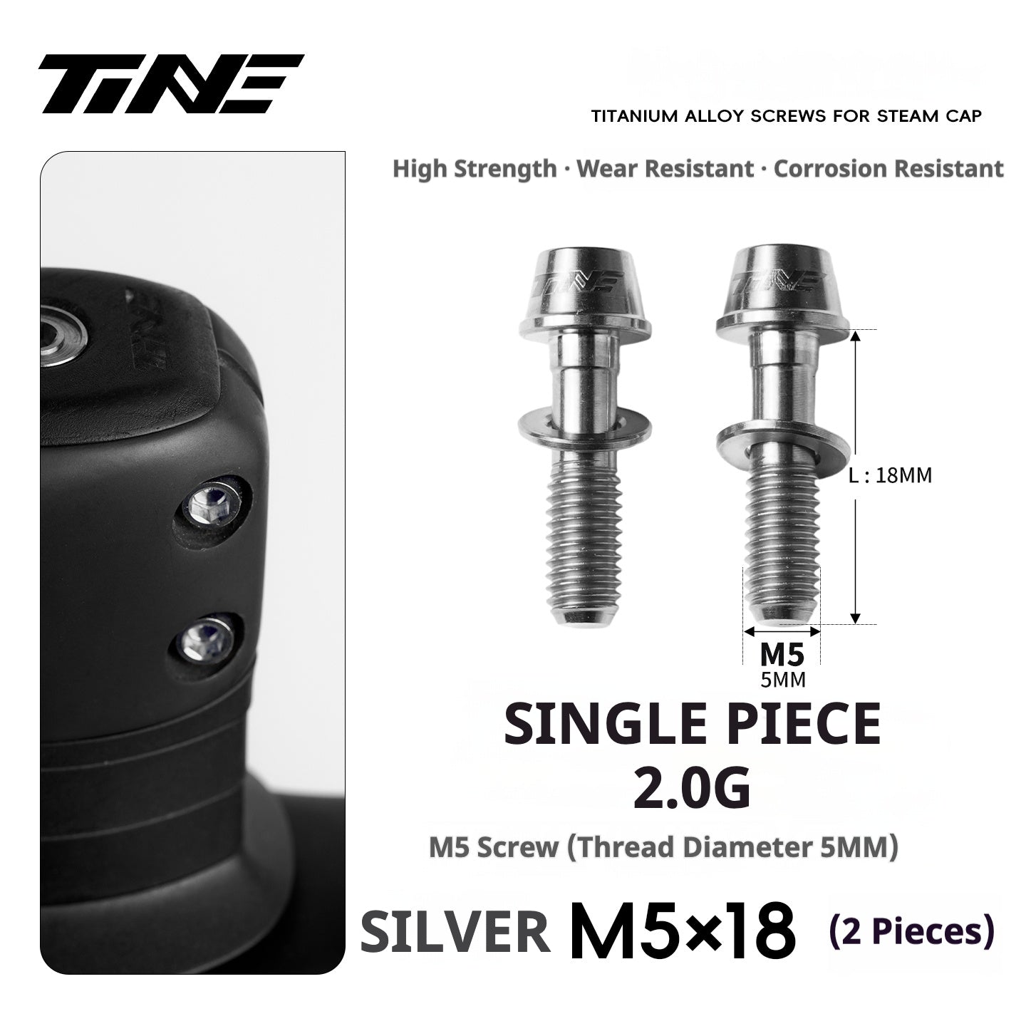 TiNE Titanium Stem Bolts M5×18 (Pair of 2) | Ultralight CNC Bolts for Stems & Integrated Handlebars