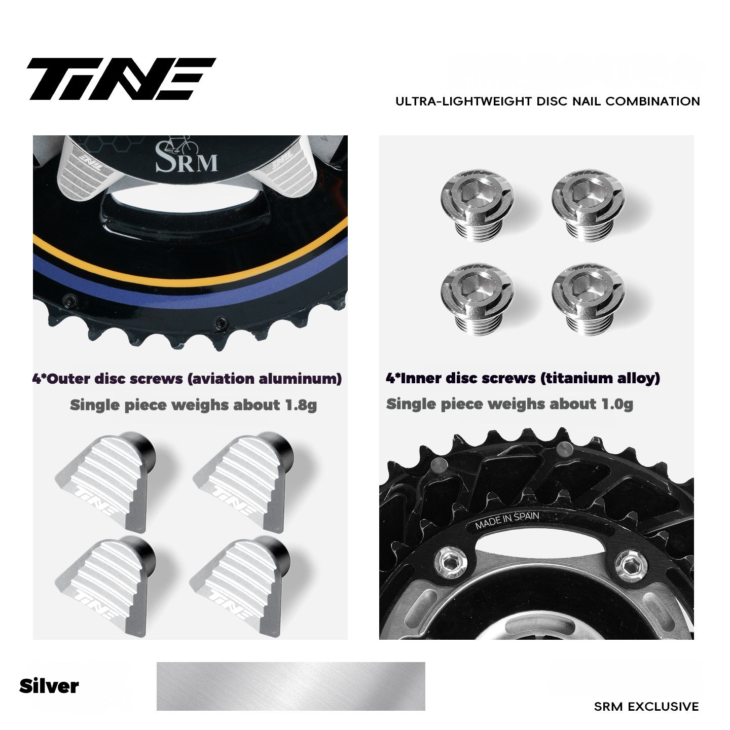 TiNE Ultra-Lightweight Chainring Bolt Kit|SRM Exclusive Edition|Aerospace Aluminum Outer + Titanium Inner