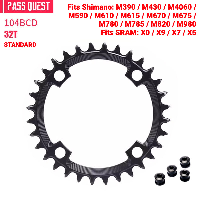 PASS QUEST 104BCD Narrow-Wide Chainring | Shimano XT M780 M610 1x MTB Chainring