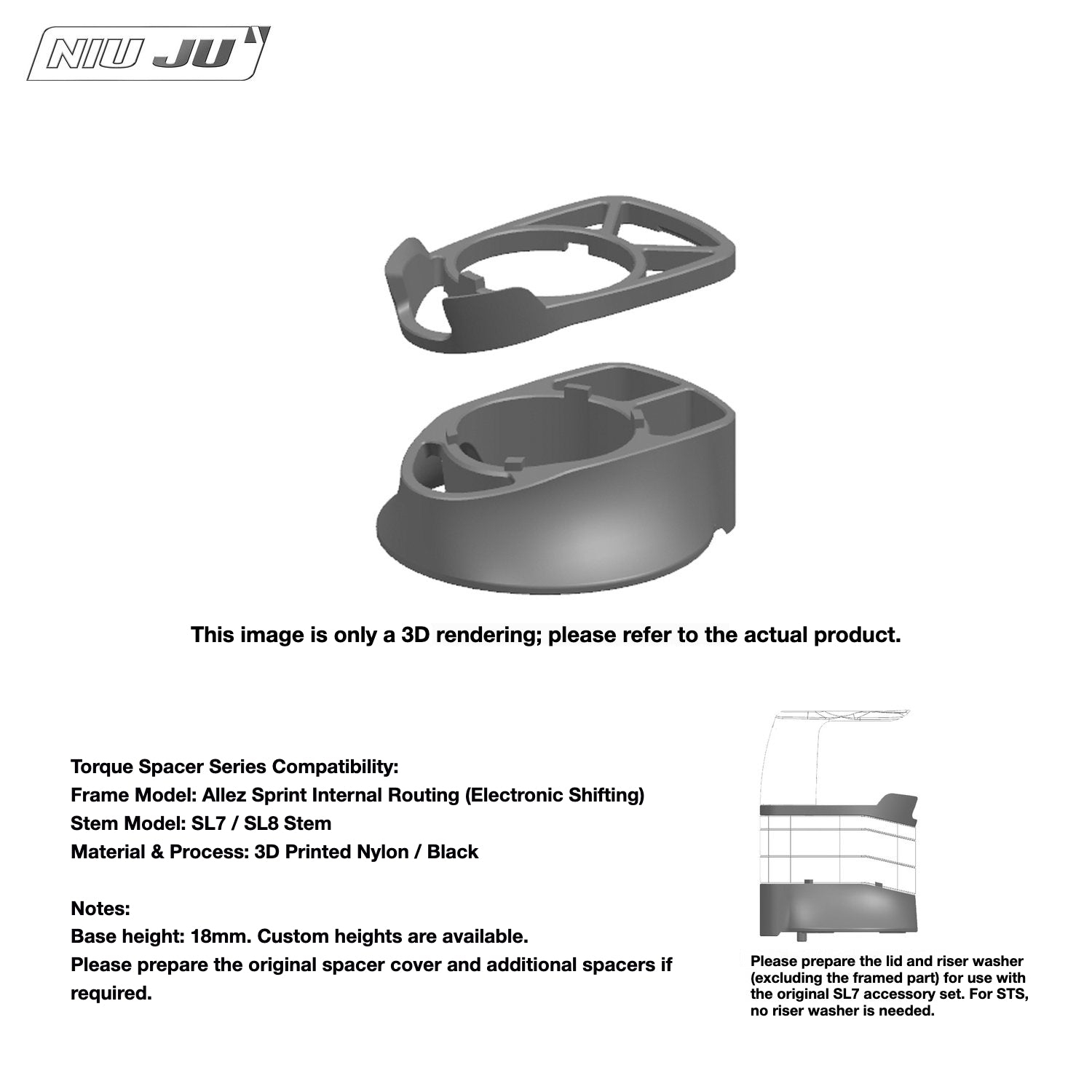 NIUJU Specialized Allez Sprint Headset Adapter Spacer – SL7 / THM Stem Compatible Custom Upgrade