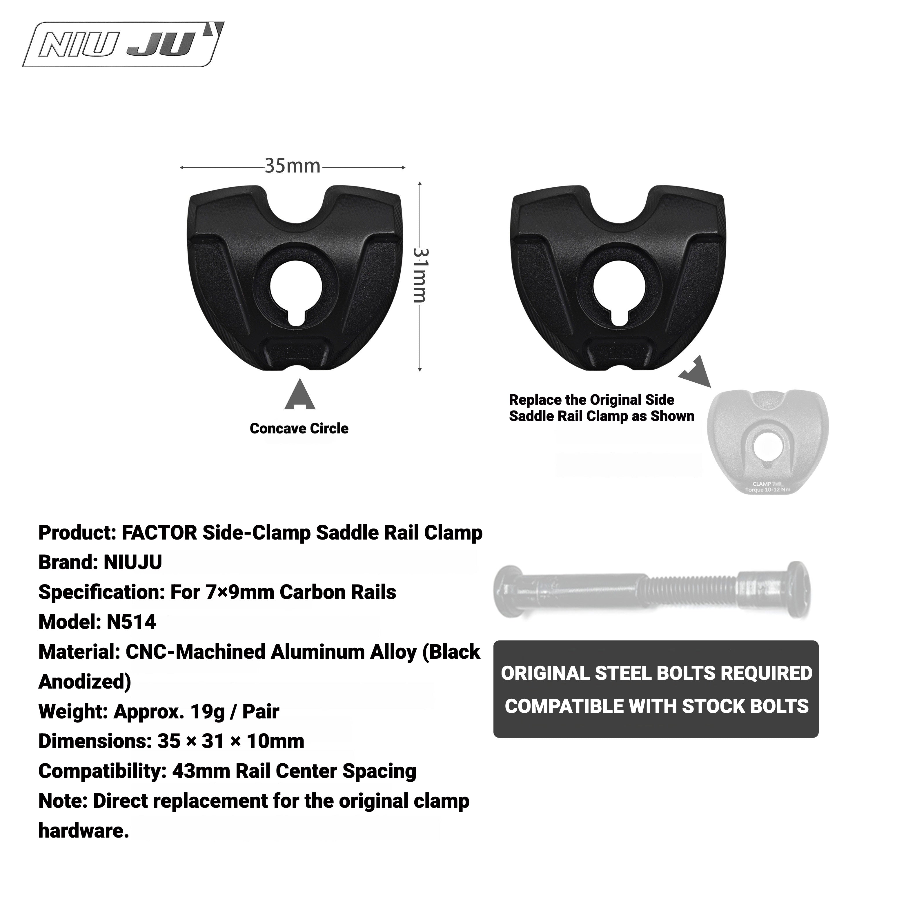 NIUJU Torque 10mm Saddle Clamp for FACTOR OSTRO VAM | 7×9mm Carbon Rail Compatible