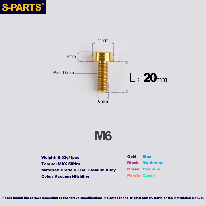 S-PARTS Upper Pump Titanium Anti-theft Screw M6 Motorcycle Brembo