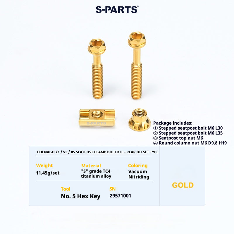 S-PARTS Titanium Seatpost Balance Bolt Kit for Colnago Y1 / V5RS – Straight & Rear-Offset Types – Multi-Color