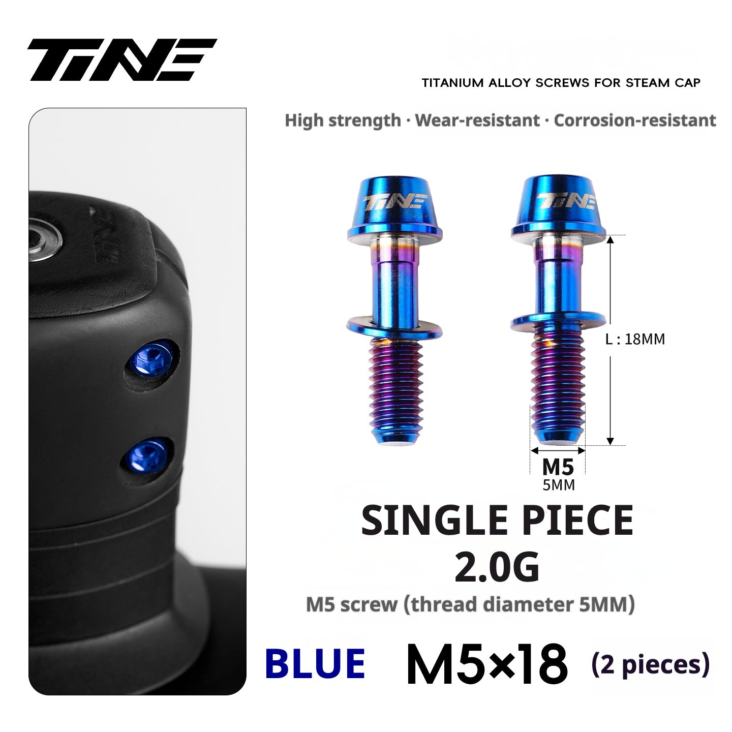 TiNE Titanium Stem Bolts M5×18 (Pair of 2) | Ultralight CNC Bolts for Stems & Integrated Handlebars
