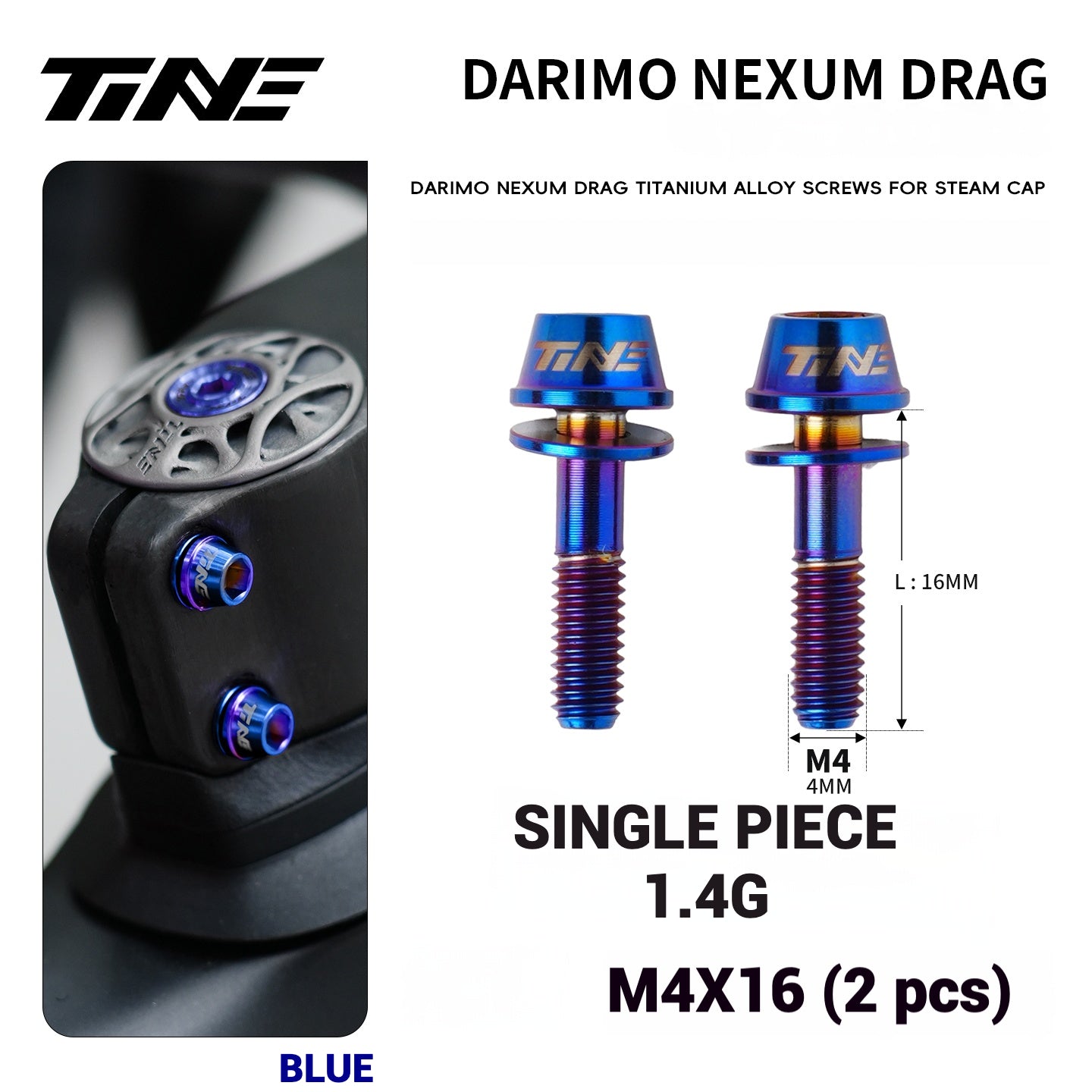 TiNE Titanium Alloy Screws for DARIMO Nexum Drag Integrated Handlebar – M4×16 Lightweight Stem Bolts (8 Colors)