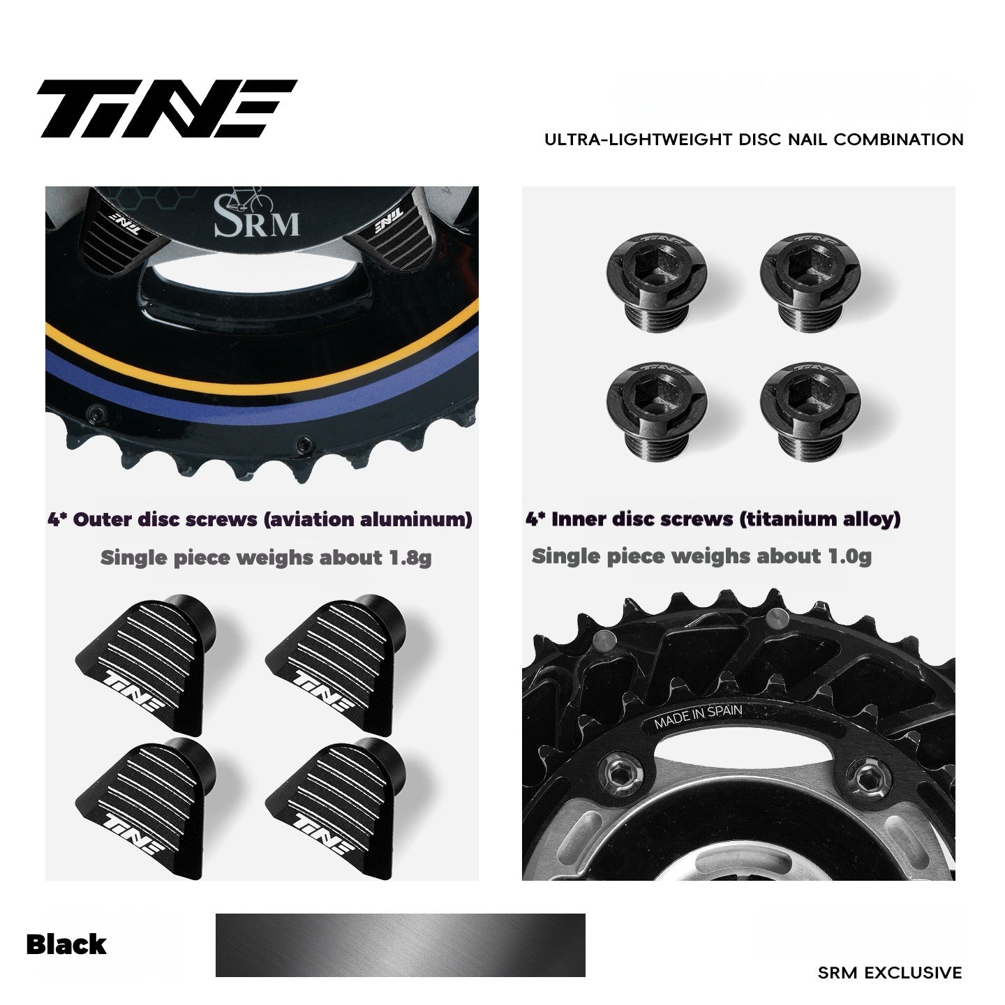 TiNE Ultra-Lightweight Chainring Bolt Kit|SRM Exclusive Edition|Aerospace Aluminum Outer + Titanium Inner