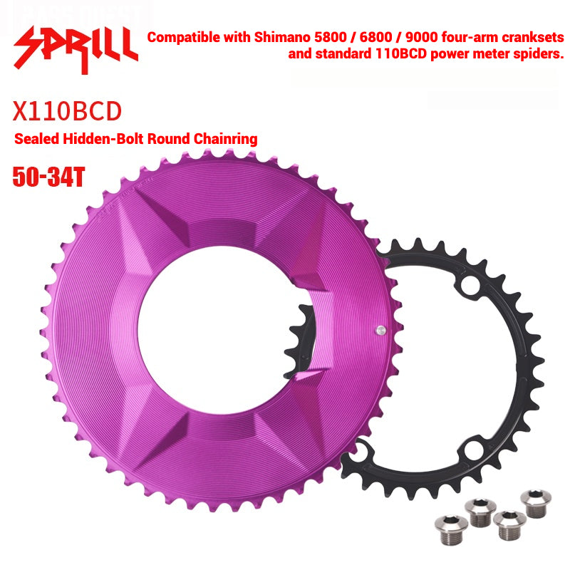 PASS QUEST SPRILL X110 3-S Full-Cover Hidden Bolt Dual Chainring | 7075 Alloy Aero Chainset | 50T-34T | 110BCD 4-Bolt